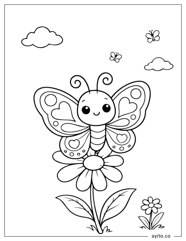 Adorable-Butterfly-Sitting-on-a-Daisy-Coloring-Page