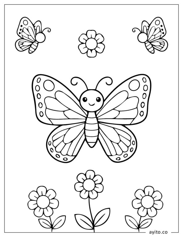 Happy-Butterfly-Scene-Coloring-Page-For-Kids