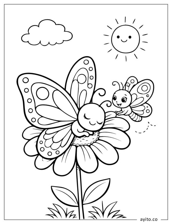 Sleepy-Butterfly-On-A-Big-Flower-Coloring-Page