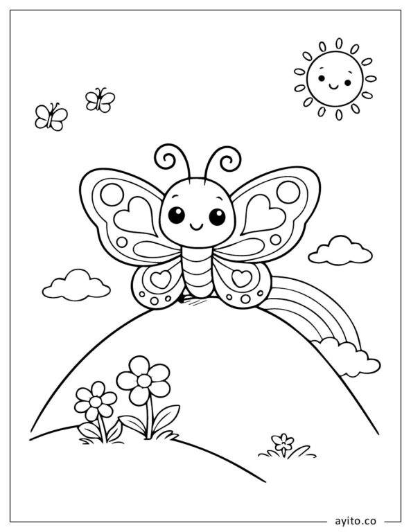 Sunny-Day-Butterfly-with-Rainbow-Coloring-Page