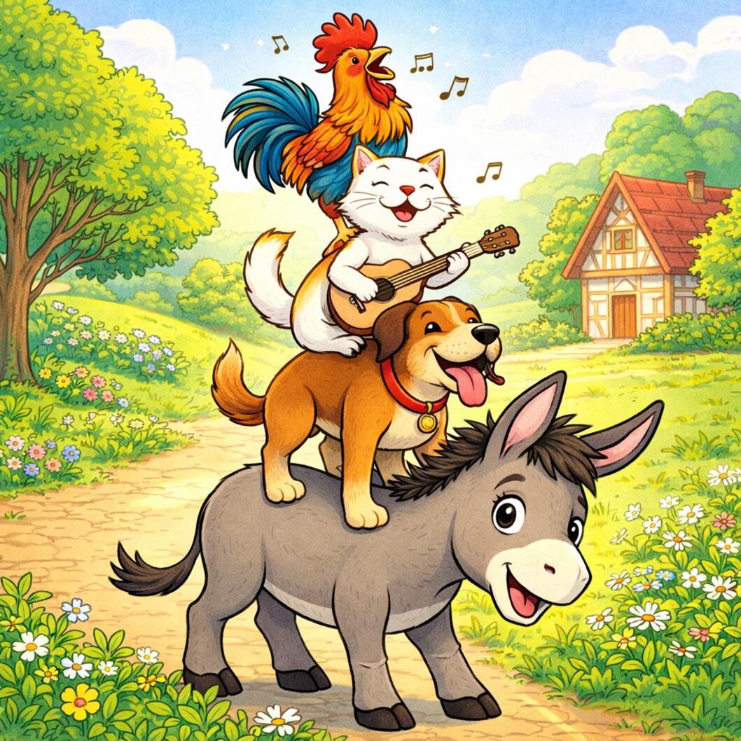 The Bremen Town Musicians story illustration