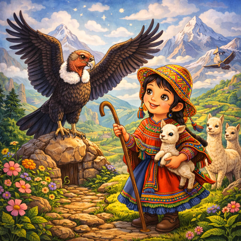 The Condor and The Shepherd Girl story illustration