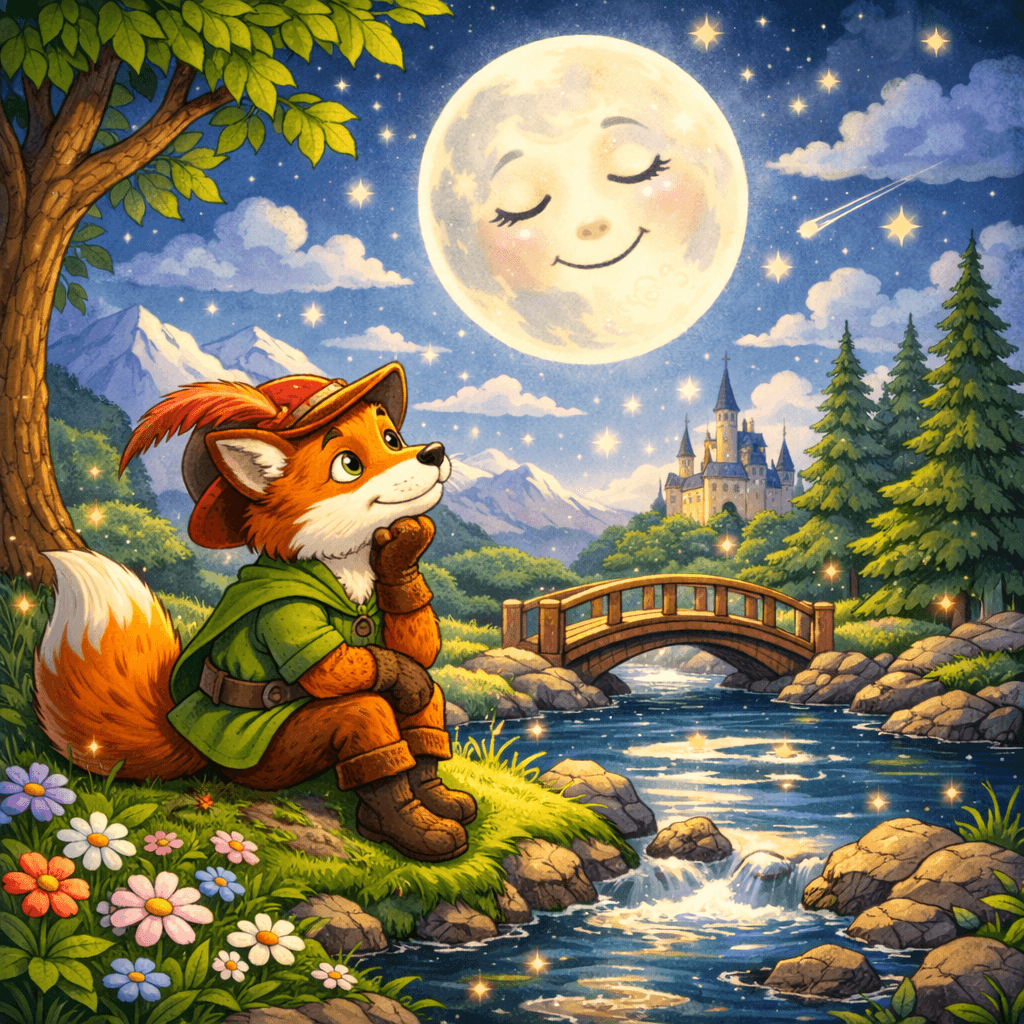 The Fox in Love With The Moon story illustration
