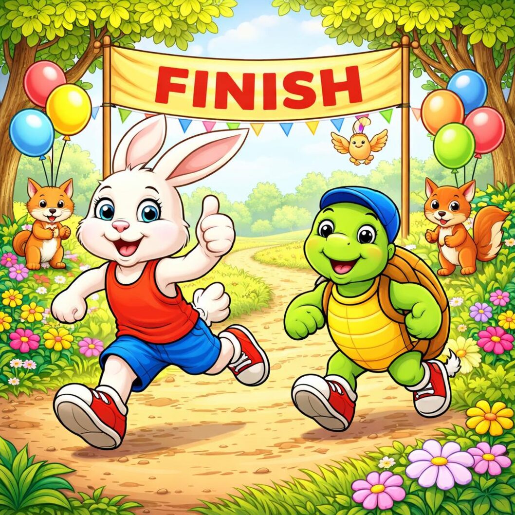 The Hare and The Tortoise story illustration