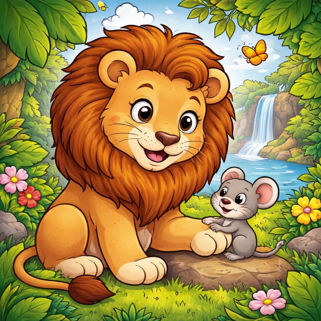 The Lion and The Mouse story illustration