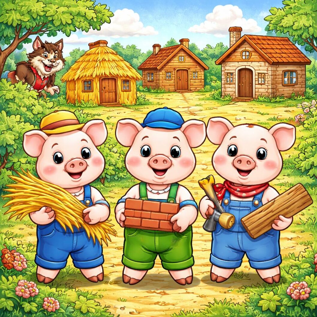 The Three Little Pigs story illustration