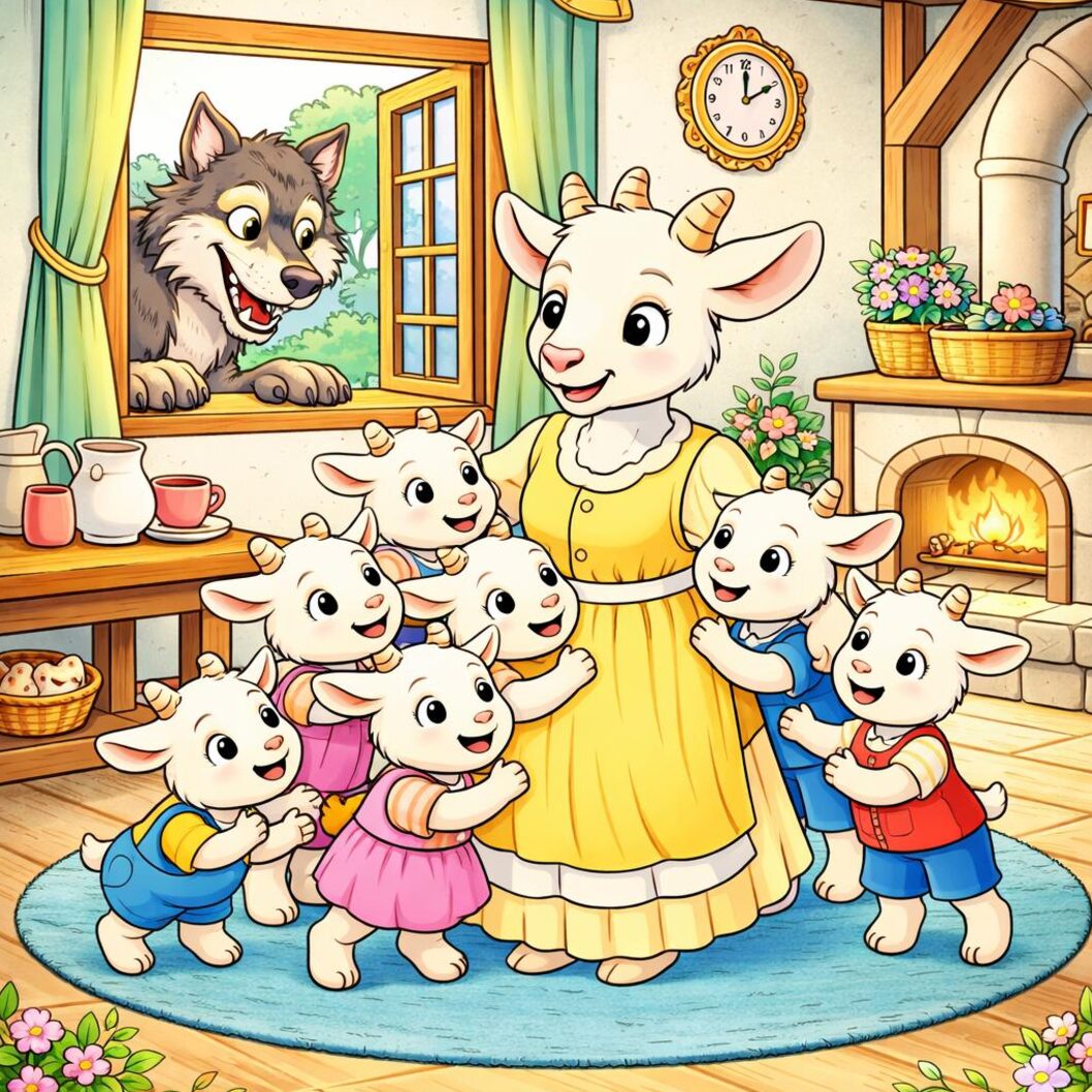 The Wolf and The Seven Little Goats story illustration